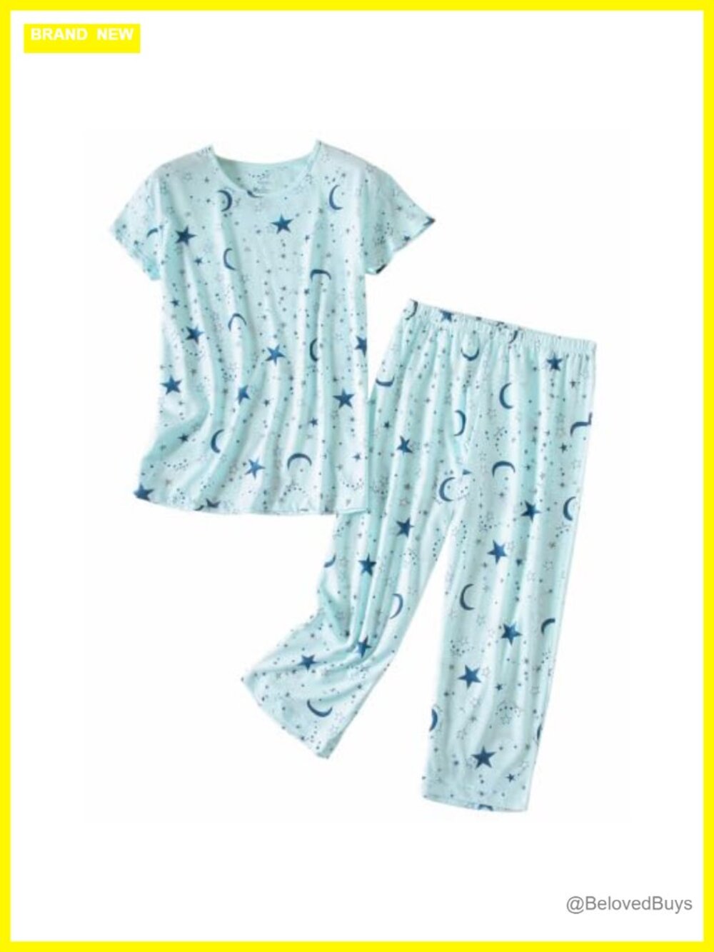 Womens Cotton Pajama Set Short Sleeve Top Capri Pants Soft 2 Piece Pjs Sleepwear